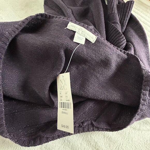 New York & Company Women Metallic Knit Tunic Sweater Small Purple Asymmetric NWT - Picture 3 of 8